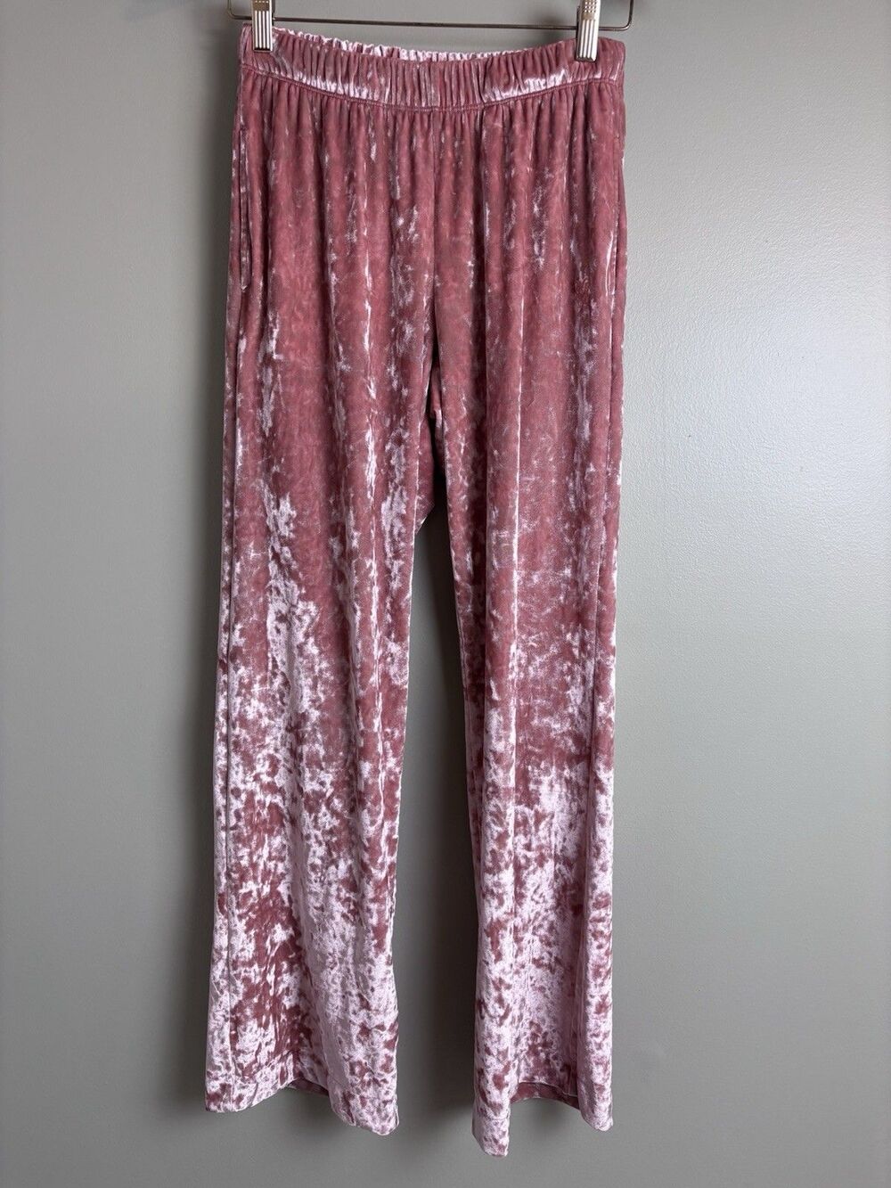 Victoriaโs Secret Womenโs S Pink Crushed Velvet Pajama Pants Pockets Lounge PJ